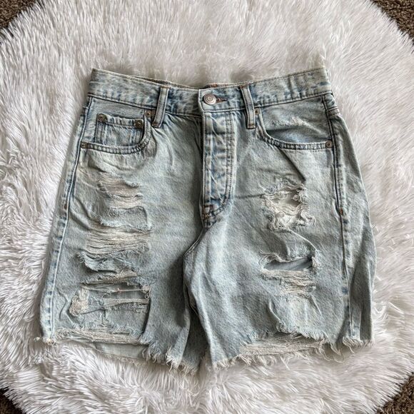 Aeropostale Jean Shorts Baggy Button Fly Distressed Womens Size 2 - Picture 1 of 7